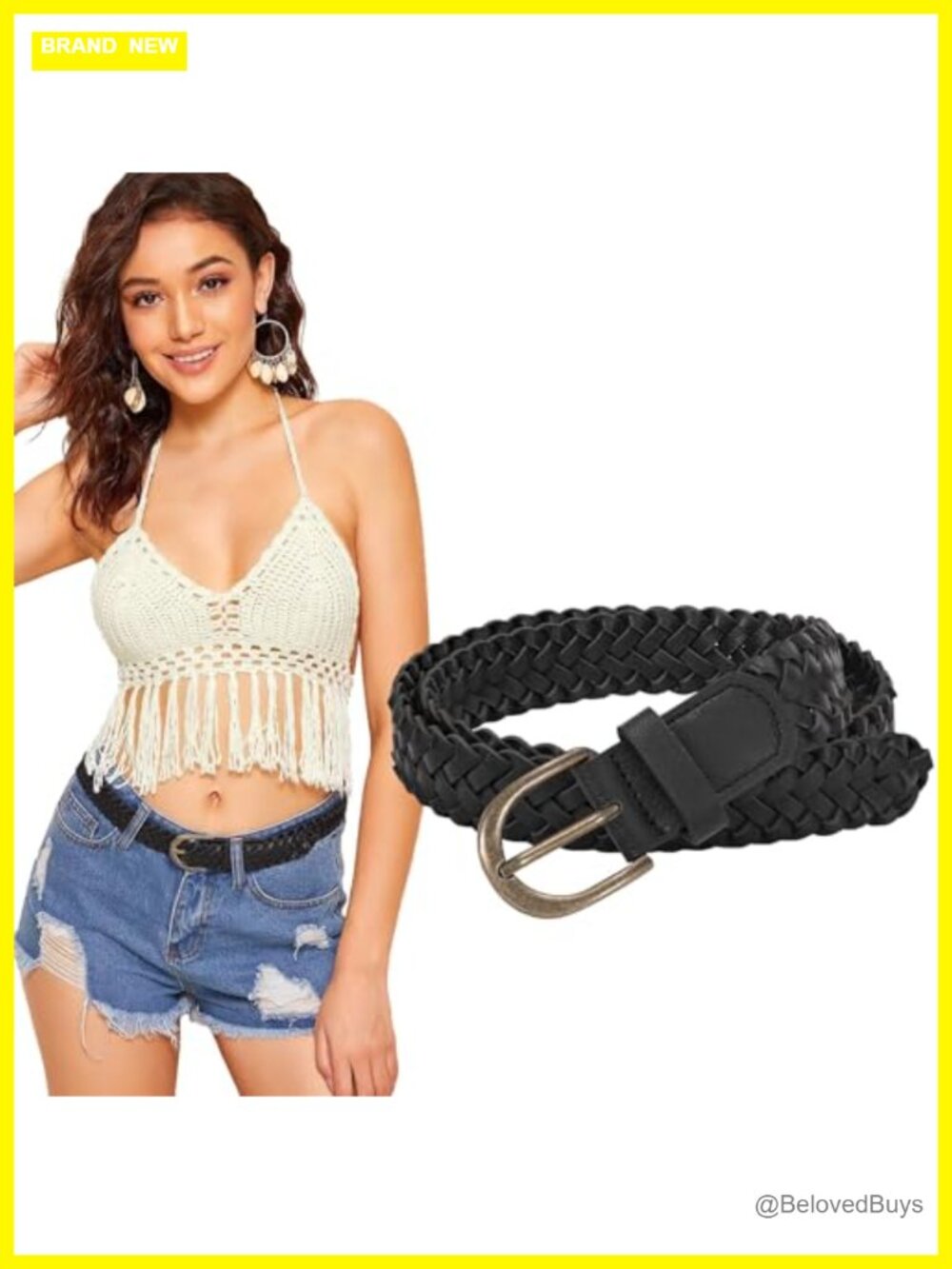 Faux Leather Skinny Woven Belt with Copper Buckle for Jeans